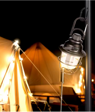 Dimbare LED Camping Lamp – Retro Tentlamp met USB-C Opladen en Warm/Koud Licht