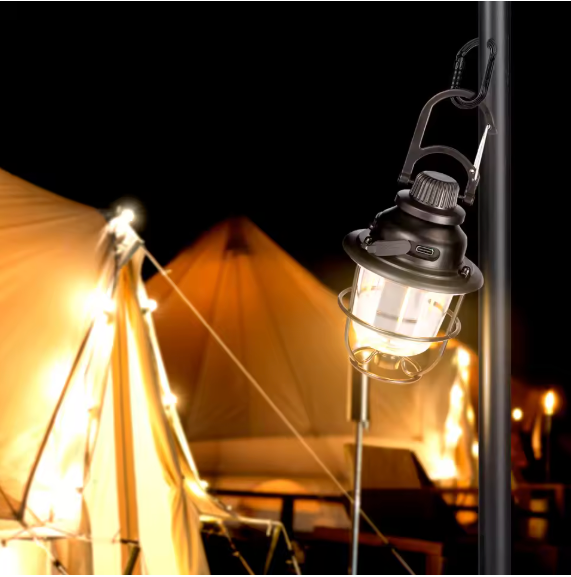 Dimbare LED Camping Lamp – Retro Tentlamp met USB-C Opladen en Warm/Koud Licht