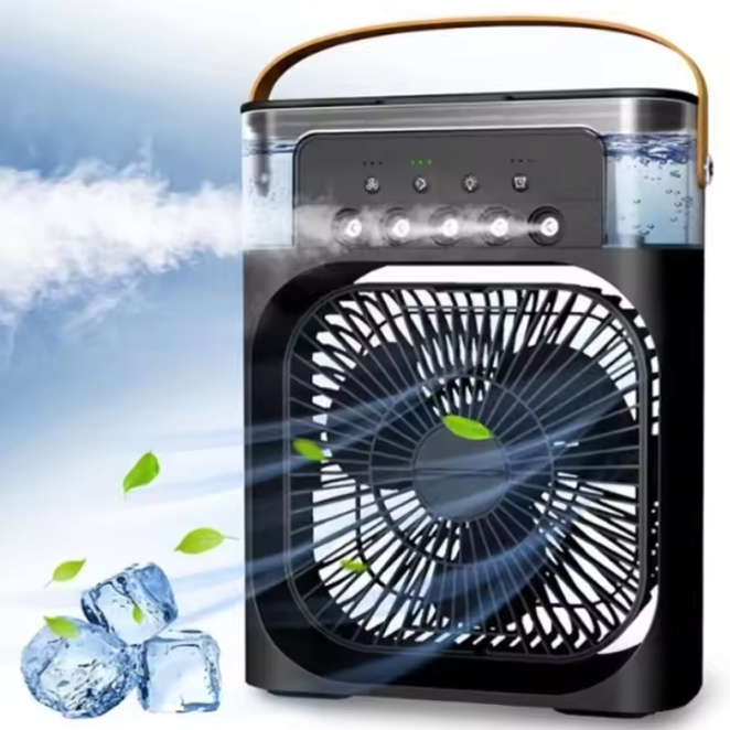 Draagbare Aircooler Ventilator – 3-in-1 Luchtkoeler, Luchtbevochtiger en Mist Fan met LED Verlichting