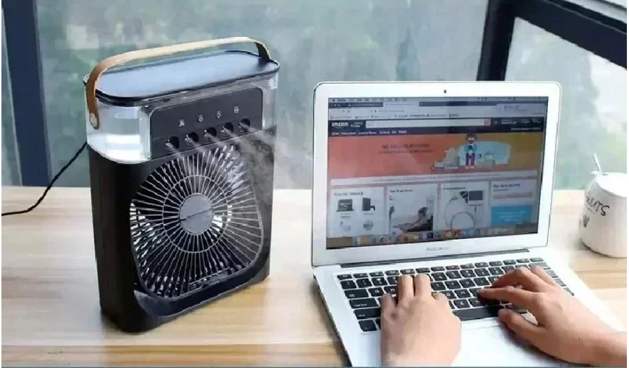 Draagbare Aircooler Ventilator – 3-in-1 Luchtkoeler, Luchtbevochtiger en Mist Fan met LED Verlichting