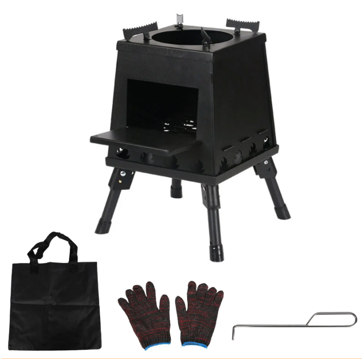 Opvouwbaar Camping Kooktoestel – Houtgestookte Stove van Carbon Staal met Draagtas voor Outdoor