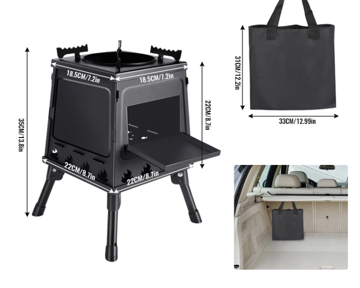 Opvouwbaar Camping Kooktoestel – Houtgestookte Stove van Carbon Staal met Draagtas voor Outdoor
