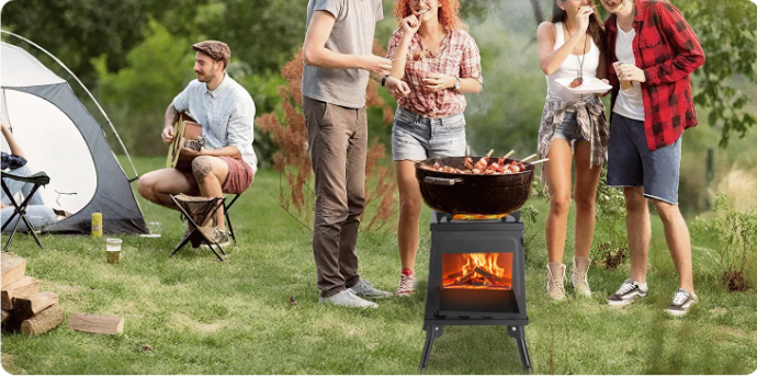Opvouwbaar Camping Kooktoestel – Houtgestookte Stove van Carbon Staal met Draagtas voor Outdoor