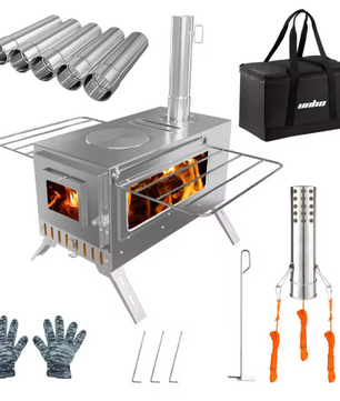 Camping Houtkachel met Schoorsteen – RVS Tentkachel voor Verwarming en Koken Outdoor