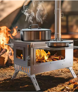 Camping Houtkachel met Schoorsteen – RVS Tentkachel voor Verwarming en Koken Outdoor