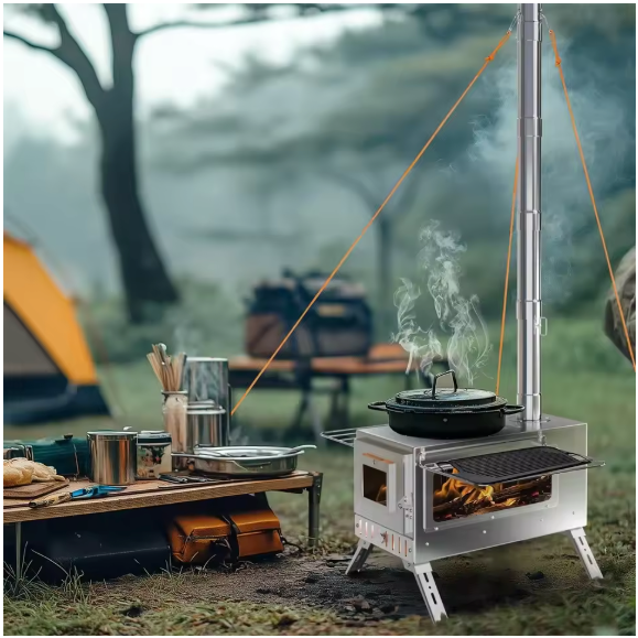 Camping Houtkachel met Schoorsteen – RVS Tentkachel voor Verwarming en Koken Outdoor