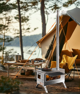 Camping Houtkachel met Schoorsteen – RVS Tentkachel voor Verwarming en Koken Outdoor