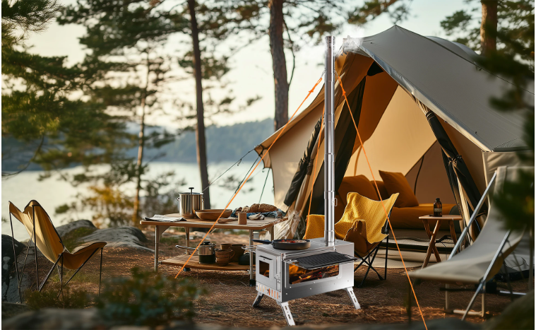 Camping Houtkachel met Schoorsteen – RVS Tentkachel voor Verwarming en Koken Outdoor