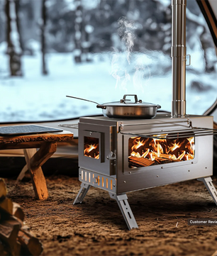 Camping Houtkachel met Schoorsteen – RVS Tentkachel voor Verwarming en Koken Outdoor