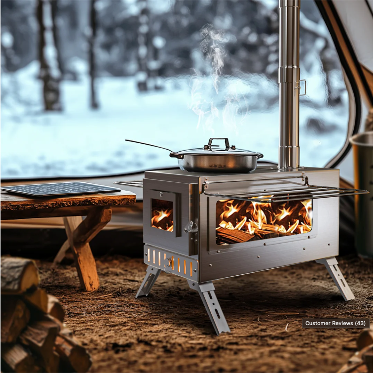 Camping Houtkachel met Schoorsteen – RVS Tentkachel voor Verwarming en Koken Outdoor