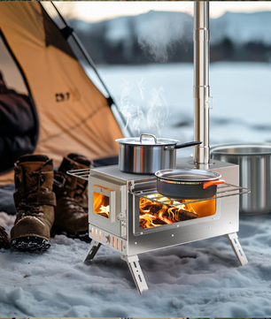 Camping Houtkachel met Schoorsteen – RVS Tentkachel voor Verwarming en Koken Outdoor