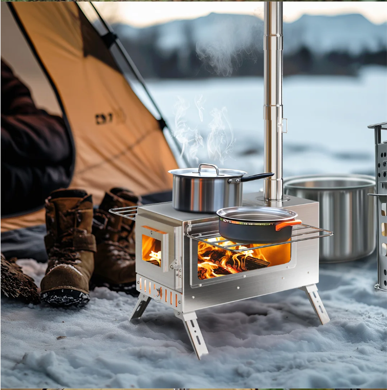 Camping Houtkachel met Schoorsteen – RVS Tentkachel voor Verwarming en Koken Outdoor