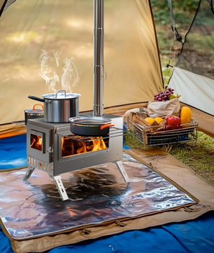 Camping Houtkachel met Schoorsteen – RVS Tentkachel voor Verwarming en Koken Outdoor
