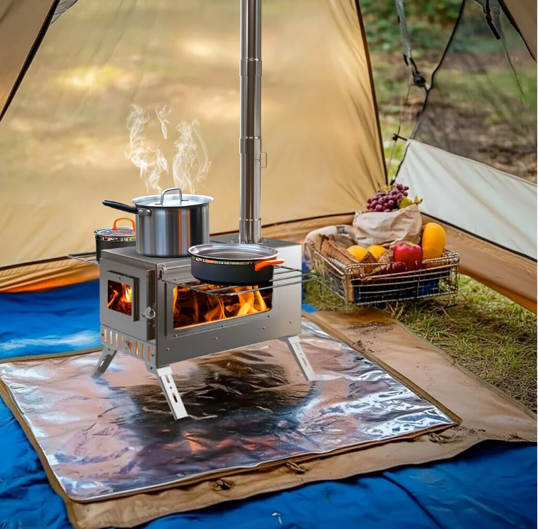 Camping Houtkachel met Schoorsteen – RVS Tentkachel voor Verwarming en Koken Outdoor
