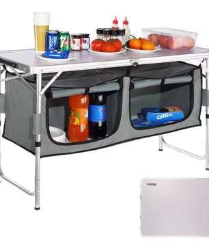 Opvouwbare Camping Keukentafel – Verstelbare Outdoor Kooktafel met Opbergruimte voor BBQ en Picknick