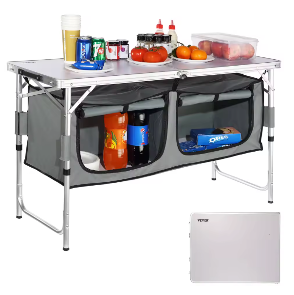 Opvouwbare Camping Keukentafel – Verstelbare Outdoor Kooktafel met Opbergruimte voor BBQ en Picknick