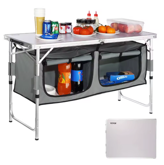 Opvouwbare Camping Keukentafel – Verstelbare Outdoor Kooktafel met Opbergruimte voor BBQ en Picknick