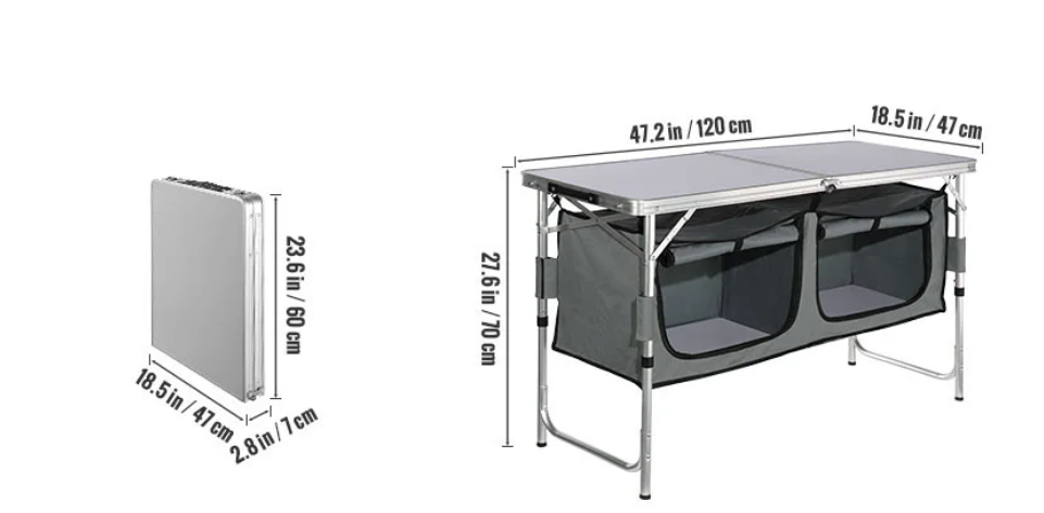 Opvouwbare Camping Keukentafel – Verstelbare Outdoor Kooktafel met Opbergruimte voor BBQ en Picknick
