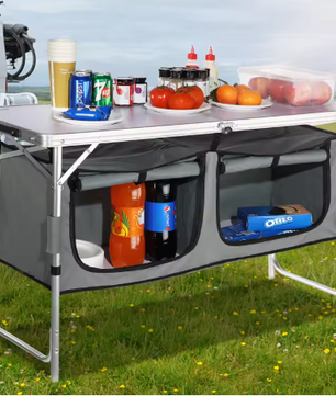 Opvouwbare Camping Keukentafel – Verstelbare Outdoor Kooktafel met Opbergruimte voor BBQ en Picknick