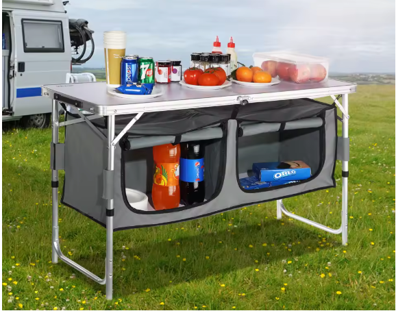 Opvouwbare Camping Keukentafel – Verstelbare Outdoor Kooktafel met Opbergruimte voor BBQ en Picknick