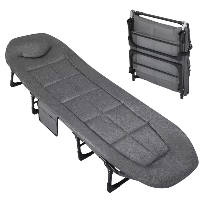Opvouwbaar Camping Bed – Draagbare Veldbed met Matras en Kussen voor Outdoor en Indoor