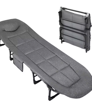 Opvouwbaar Camping Bed – Draagbare Veldbed met Matras en Kussen voor Outdoor en Indoor