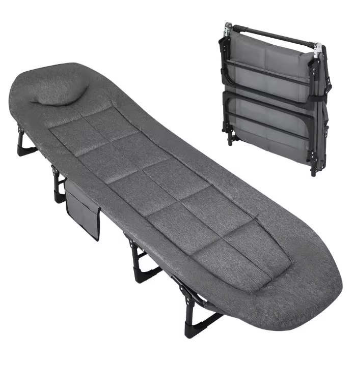 Opvouwbaar Camping Bed – Draagbare Veldbed met Matras en Kussen voor Outdoor en Indoor