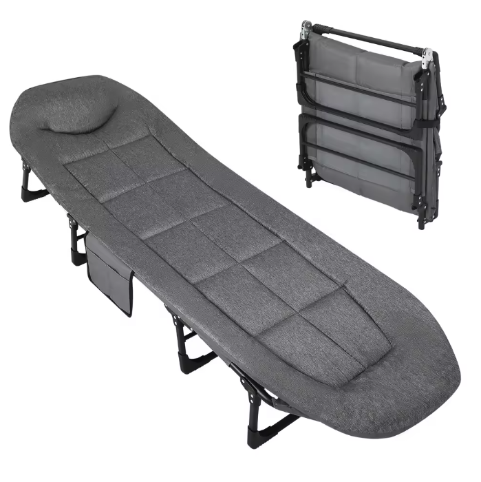 Opvouwbaar Camping Bed – Draagbare Veldbed met Matras en Kussen voor Outdoor en Indoor