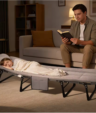 Opvouwbaar Camping Bed – Draagbare Veldbed met Matras en Kussen voor Outdoor en Indoor