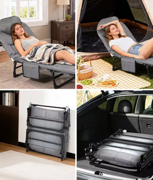 Opvouwbaar Camping Bed – Draagbare Veldbed met Matras en Kussen voor Outdoor en Indoor
