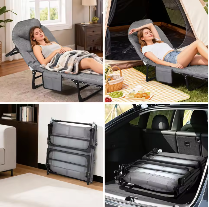 Opvouwbaar Camping Bed – Draagbare Veldbed met Matras en Kussen voor Outdoor en Indoor
