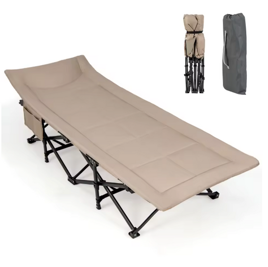 Opvouwbaar Camping Bed – Veldbed met Matras en Kussen tot 200 kg Belastbaar