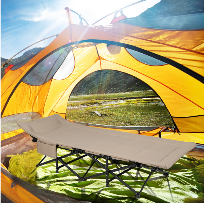 Opvouwbaar Camping Bed – Veldbed met Matras en Kussen tot 200 kg Belastbaar