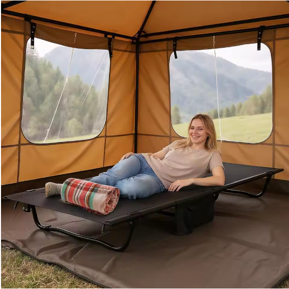 Ultralicht Camping Bed – Opvouwbaar Veldbed met Zijvak en Draagtas, 150 kg Belastbaar