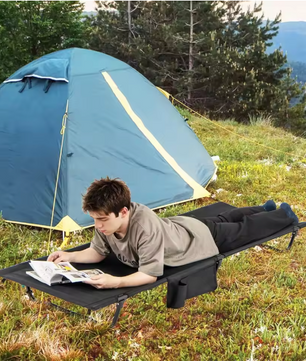 Ultralicht Camping Bed – Opvouwbaar Veldbed met Zijvak en Draagtas, 150 kg Belastbaar