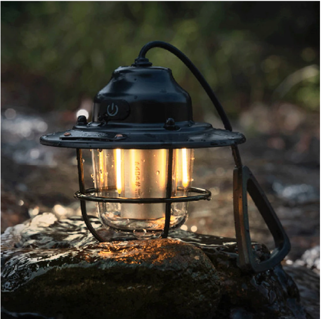 Retro LED Camping Lamp – Dimbare Lantaarn met USB-C en 4 Lichtstanden, Waterdicht