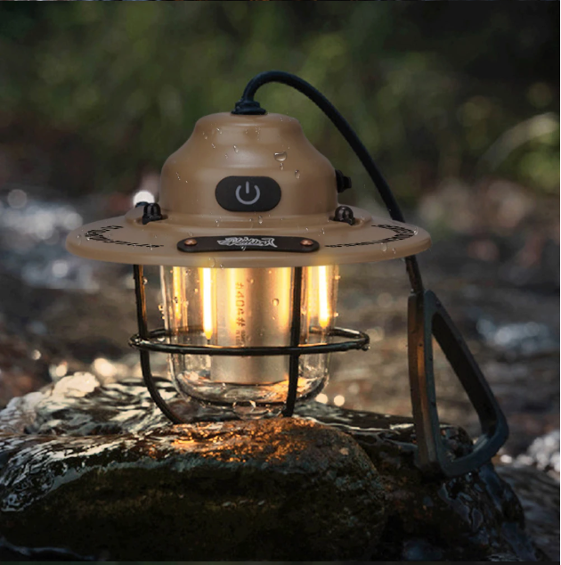 Retro LED Camping Lamp – Dimbare Lantaarn met USB-C en 4 Lichtstanden, Waterdicht