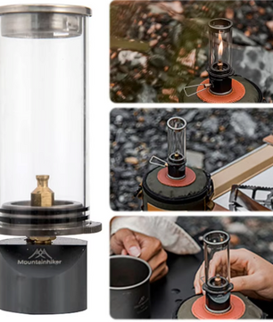 Camping Gas Lamp – Draagbare Butaan Lantaarn met Regelbare Vlam en Windbescherming