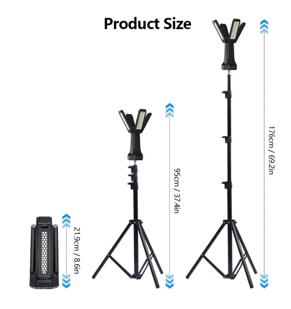 Telescopische LED Camping Lamp – 16000mAh Oplaadbare Werklamp met Statief en Dimbaar Licht