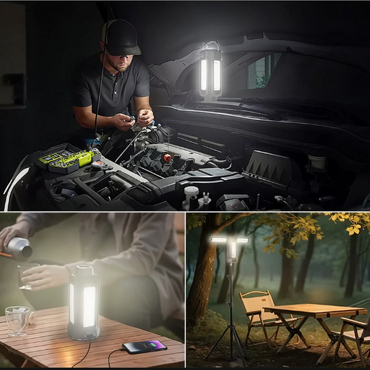 Telescopische LED Camping Lamp – 16000mAh Oplaadbare Werklamp met Statief en Dimbaar Licht