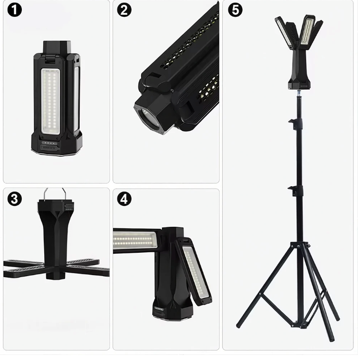 Telescopische LED Camping Lamp – 16000mAh Oplaadbare Werklamp met Statief en Dimbaar Licht