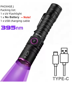 UV LED Zaklamp – Oplaadbare Blacklight 365/395nm met Zoom en Type-C