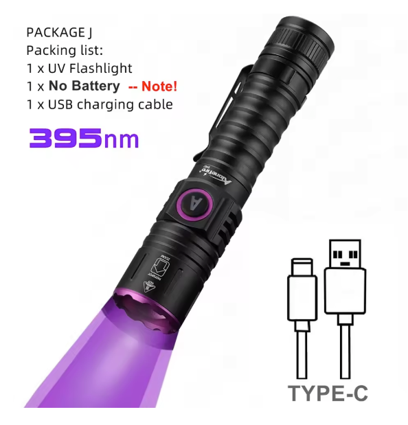 UV LED Zaklamp – Oplaadbare Blacklight 365/395nm met Zoom en Type-C
