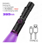 UV LED Zaklamp – Oplaadbare Blacklight 365/395nm met Zoom en Type-C