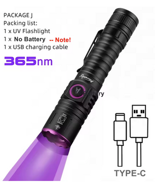 UV LED Zaklamp – Oplaadbare Blacklight 365/395nm met Zoom en Type-C