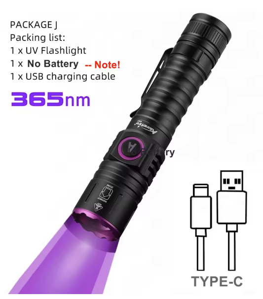 UV LED Zaklamp – Oplaadbare Blacklight 365/395nm met Zoom en Type-C
