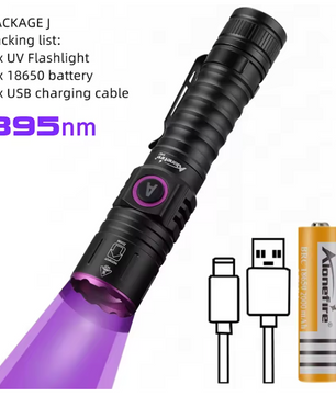 UV LED Zaklamp – Oplaadbare Blacklight 365/395nm met Zoom en Type-C