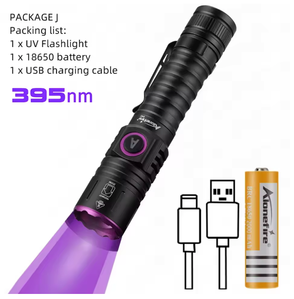 UV LED Zaklamp – Oplaadbare Blacklight 365/395nm met Zoom en Type-C