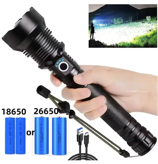 Krachtige LED Zaklamp – Oplaadbare Tactical Torch met Zoom en Waterbestendig Design