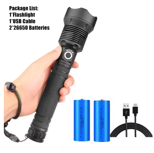 Krachtige LED Zaklamp – Oplaadbare Tactical Torch met Zoom en Waterbestendig Design